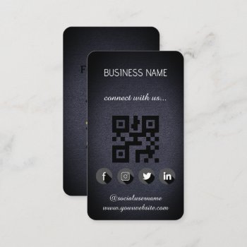 Leather Black -social Media Qr Code  Business Card by Milicalife at Zazzle
