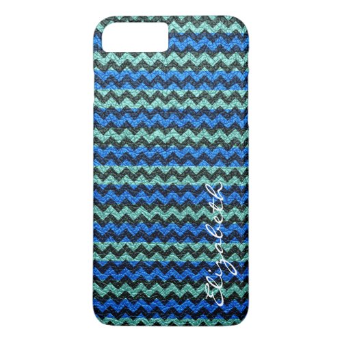 Leather Blue Black Chevron Stripes Pattern 2 iPhone 8 Plus7 Plus Case
