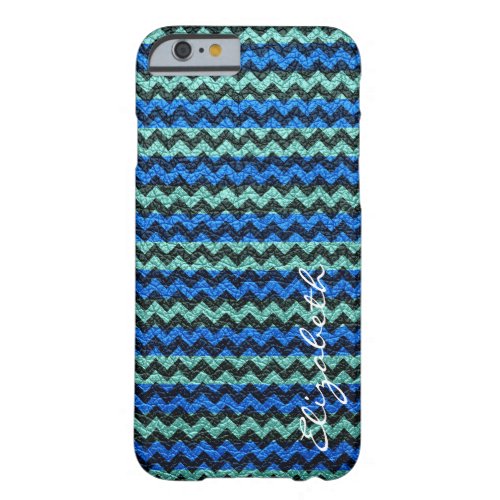 Leather Blue Black Chevron Stripes Pattern 2 Barely There iPhone 6 Case