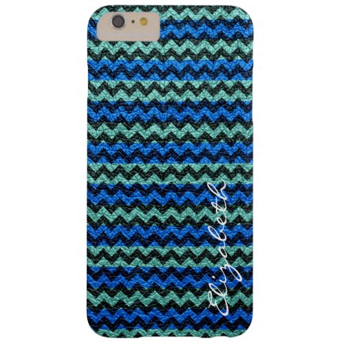 Leather Blue Black Chevron Stripes Pattern 2 Barely There iPhone 6 Plus Case