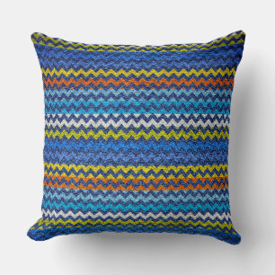 Leather Blue Chevron Stripes Pattern Throw Pillow