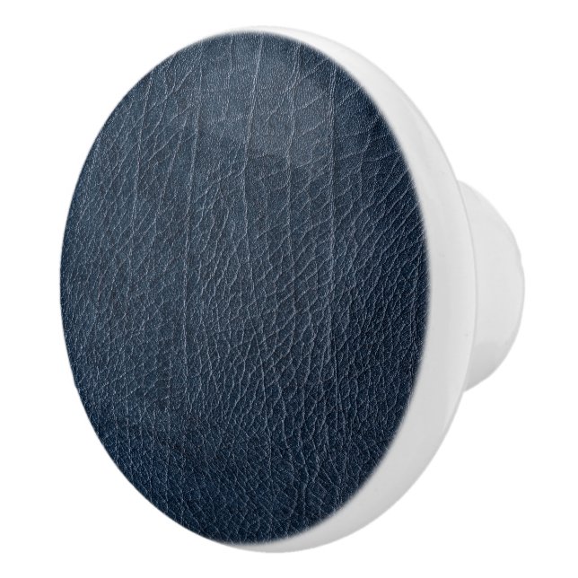 Leather Blue Tartan Fabric Crocodile Skin Ceramic Knob (Right)