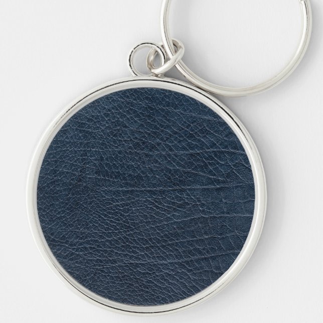 Leather Blue Tartan Fabric Crocodile Skin Keychain (Front)