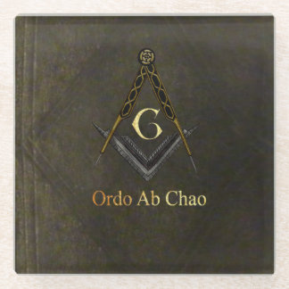 Leather Book Look Square and Compass Glass Coaster