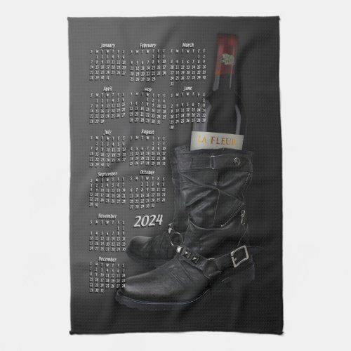 Leather Boot  Wine Bottle 2024 Calendar Kitchen Towel