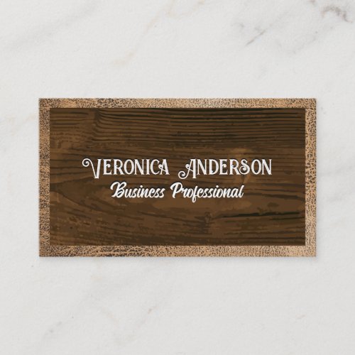 Leather Border  Wood Grain Business Card