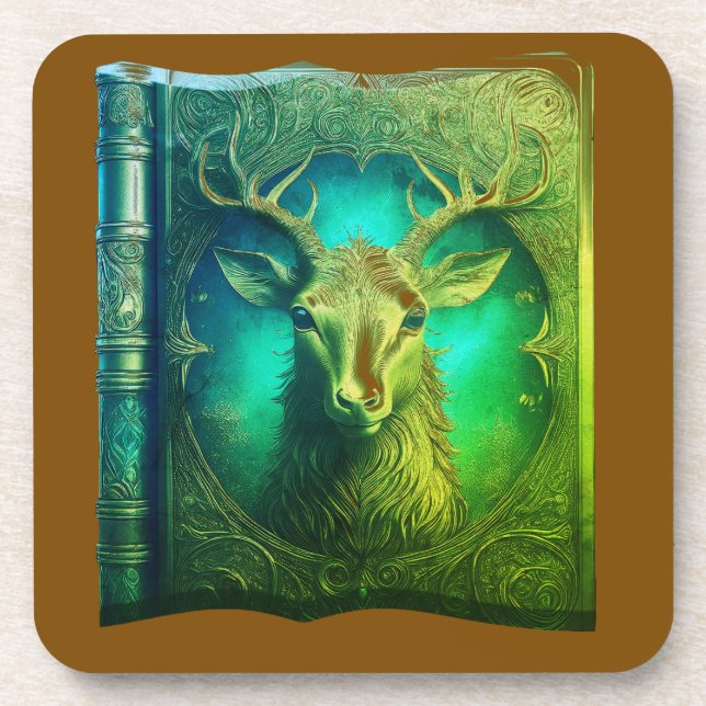 Leather Bound Copy Of A Deer Hunting Guide Beverage Coaster (Front)