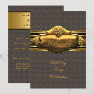 Leather Brown Gold Birthday Party Mens 60th Invitation