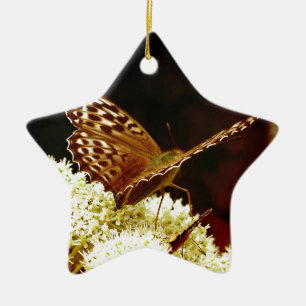 Leather Brown, Tan & Chocolate Colored Butterfly Ceramic Ornament