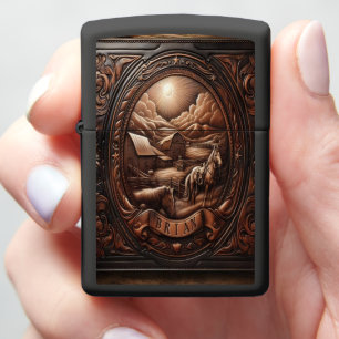 Leather Carved Ranch Scene Zippo Lighter