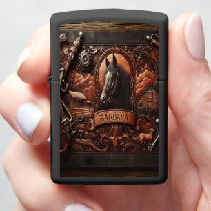 Leather Carving With Horse Portrait Zippo Lighter