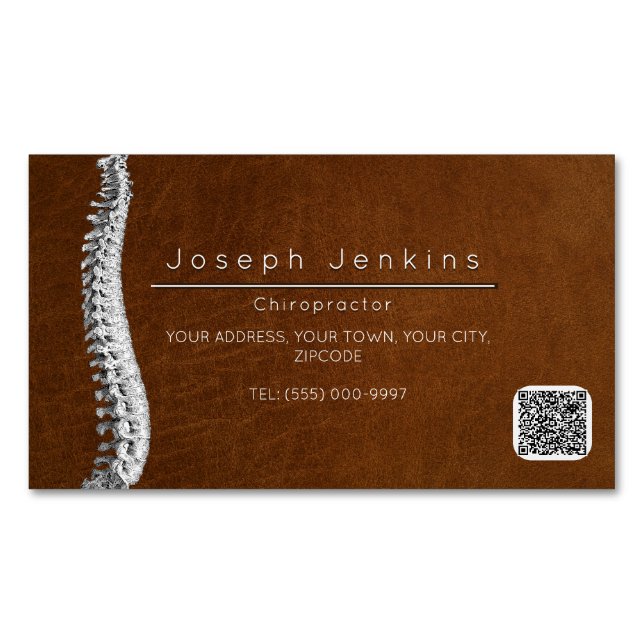  Leather Chiropractor Chiropractic Spine Therapist Business Card Magnet (Front)