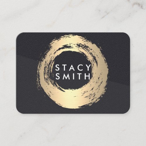 Leather Color Block Gold Brushed Circle Business Card