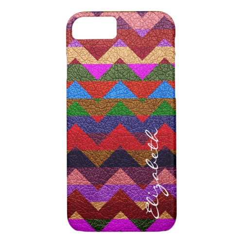 Leather Colorful Chevron Stripes Monogram 10 iPhone 87 Case