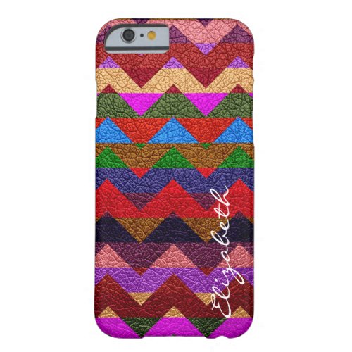 Leather Colorful Chevron Stripes Monogram 10 Barely There iPhone 6 Case