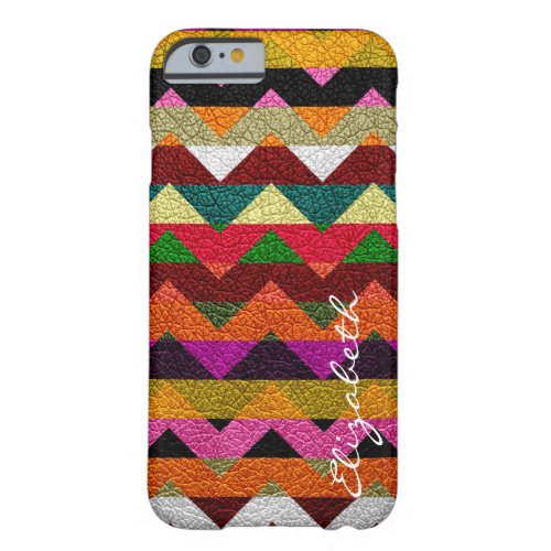 Leather Colorful Chevron Stripes Monogram 11 Barely There iPhone 6 Case