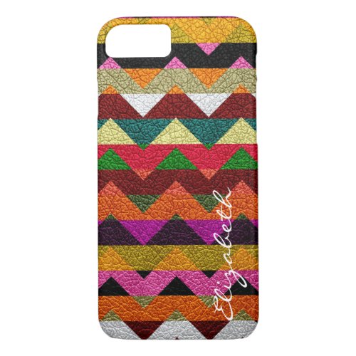 Leather Colorful Chevron Stripes Monogram 11 iPhone 87 Case