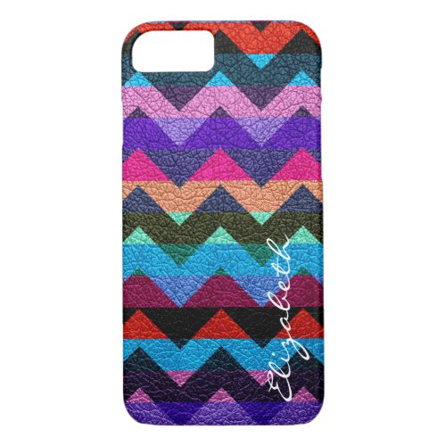 Leather Colorful Chevron Stripes Monogram 12 iPhone 87 Case