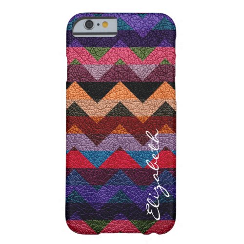 Leather Colorful Chevron Stripes Monogram 14 Barely There iPhone 6 Case