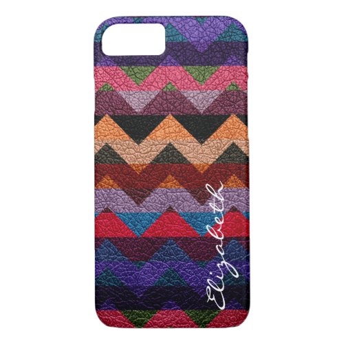 Leather Colorful Chevron Stripes Monogram 14 iPhone 87 Case