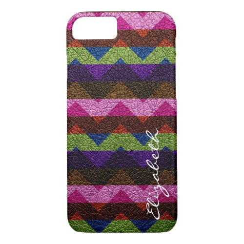 Leather Colorful Chevron Stripes Monogram 15 iPhone 87 Case