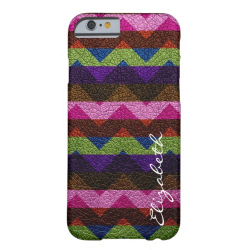 Leather Colorful Chevron Stripes Monogram 15 Barely There iPhone 6 Case