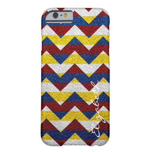 Leather Colorful Chevron Stripes Monogram 16 Barely There iPhone 6 Case