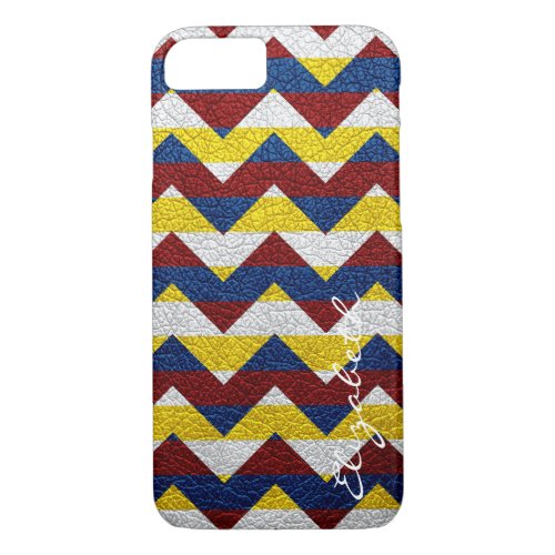 Leather Colorful Chevron Stripes Monogram 16 iPhone 87 Case