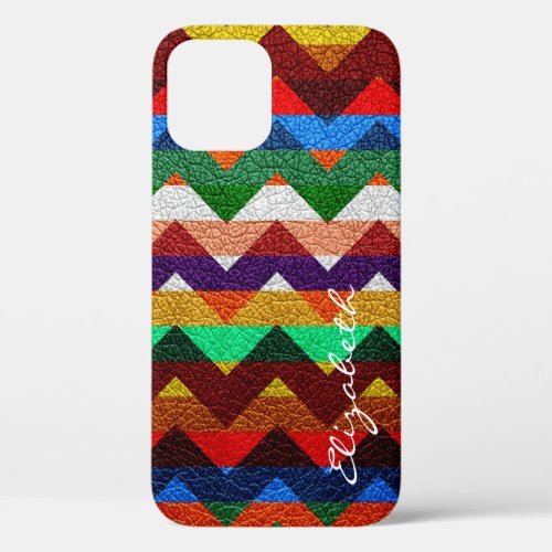 Leather Colorful Chevron Stripes Monogram 17 iPhone 12 Pro Case