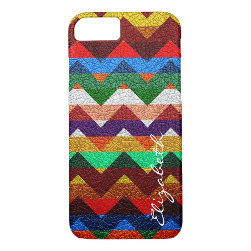 Leather Colorful Chevron Stripes Monogram 17 iPhone 87 Case