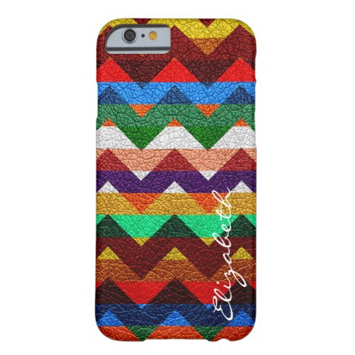 Leather Colorful Chevron Stripes Monogram 17 Barely There iPhone 6 Case