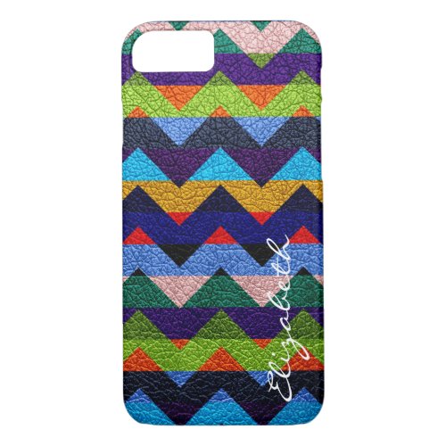 Leather Colorful Chevron Stripes Monogram 18 iPhone 87 Case