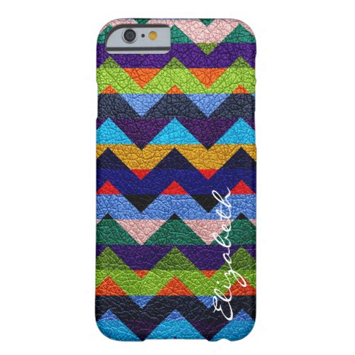 Leather Colorful Chevron Stripes Monogram 18 Barely There iPhone 6 Case