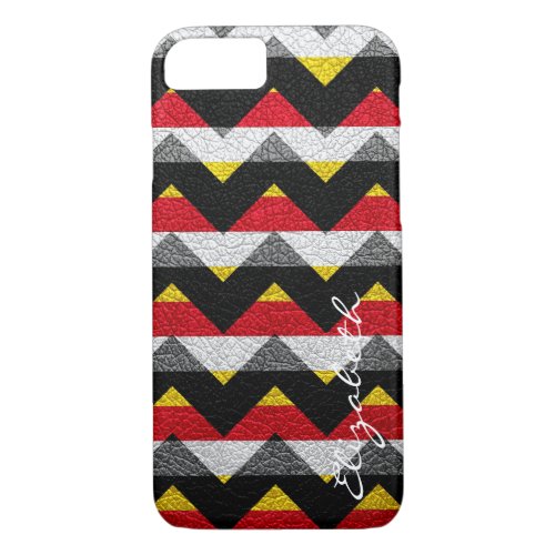 Leather Colorful Chevron Stripes Monogram 19 iPhone 87 Case