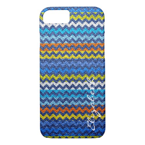 Leather Colorful Chevron Stripes Monogram 20 iPhone 87 Case