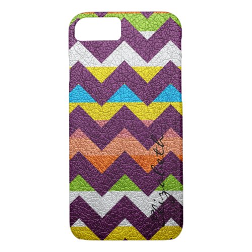 Leather Colorful Chevron Stripes Monogram 2 iPhone 87 Case