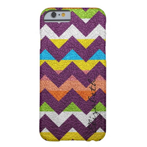 Leather Colorful Chevron Stripes Monogram 2 Barely There iPhone 6 Case