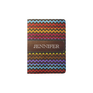 Leather Colorful Chevron Stripes Monogram #34 Passport Holder