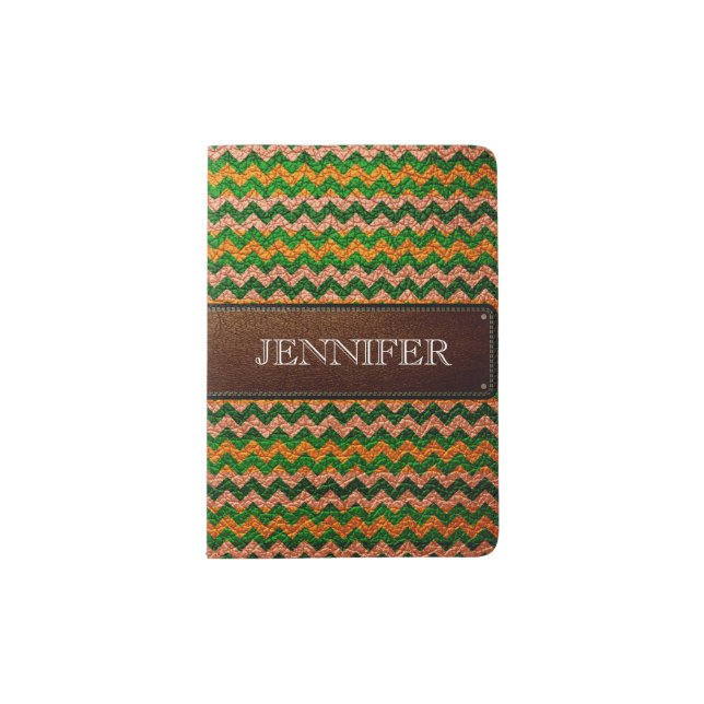 Leather Colorful Chevron Stripes Monogram #36 Passport Holder (Front)