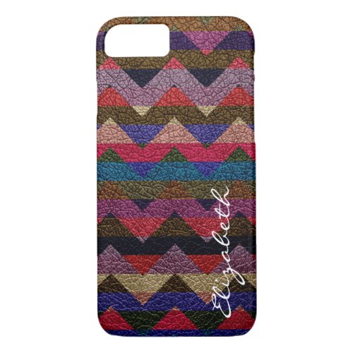 Leather Colorful Chevron Stripes Monogram 3 iPhone 87 Case