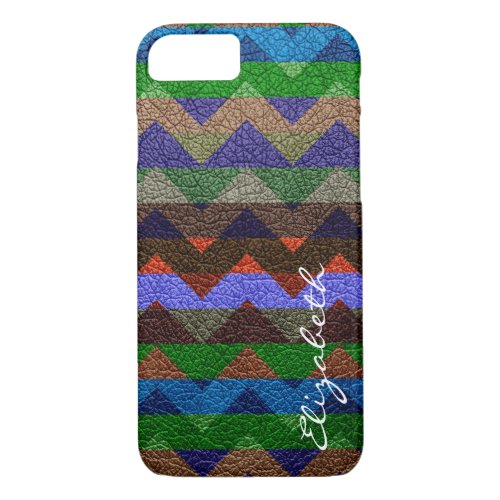 Leather Colorful Chevron Stripes Monogram 4 iPhone 87 Case