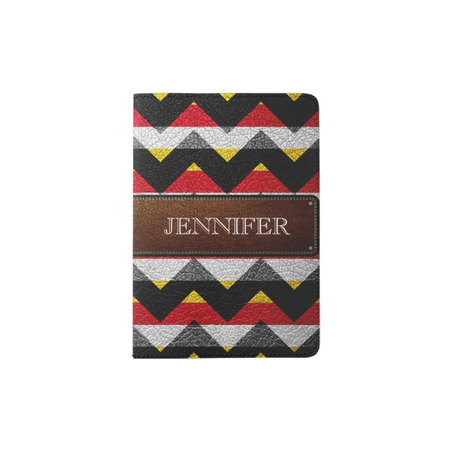 Leather Colorful Chevron Stripes Monogram #4 Passport Holder (Front)