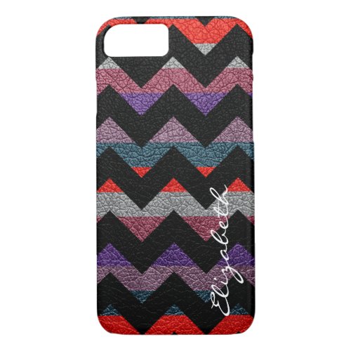 Leather Colorful Chevron Stripes Monogram 5 iPhone 87 Case