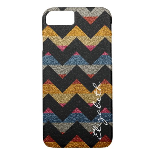 Leather Colorful Chevron Stripes Monogram 6 iPhone 87 Case