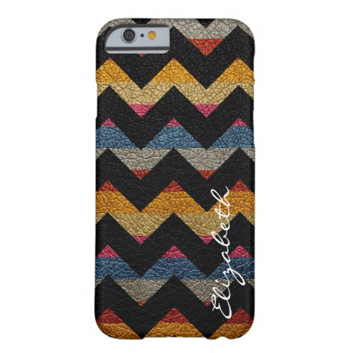 Leather Colorful Chevron Stripes Monogram 6 Barely There iPhone 6 Case