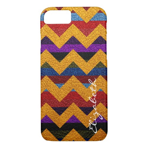 Leather Colorful Chevron Stripes Monogram 7 iPhone 87 Case