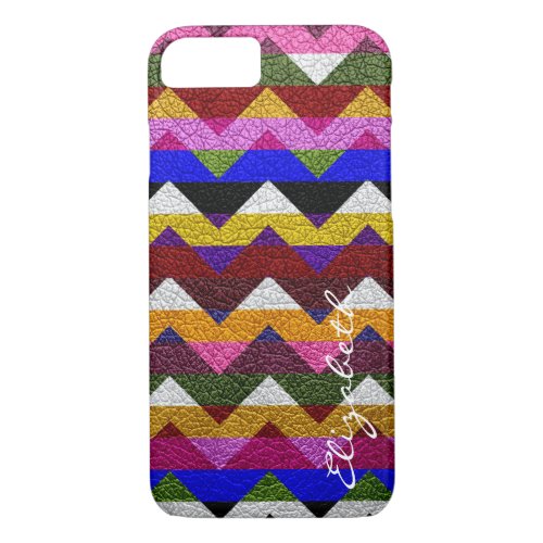 Leather Colorful Chevron Stripes Monogram 8 iPhone 87 Case