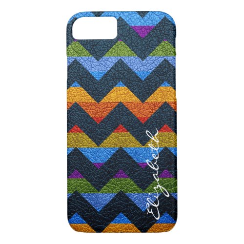 Leather Colorful Chevron Stripes Monogram 9 iPhone 87 Case