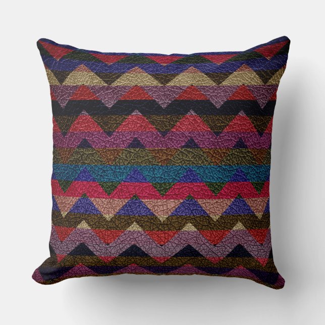Leather Colorful Chevron Stripes Pattern #17 Throw Pillow (Front)