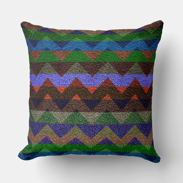 Leather Colorful Chevron Stripes Pattern #18 Throw Pillow (Front)